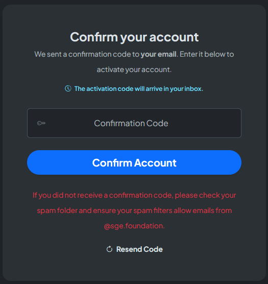 Step 2a: Email verification screen